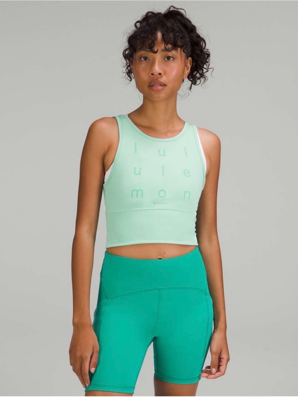 Lululemon Athletica Power Pivot Everlux Wild Mint Cropped Athletic Tank